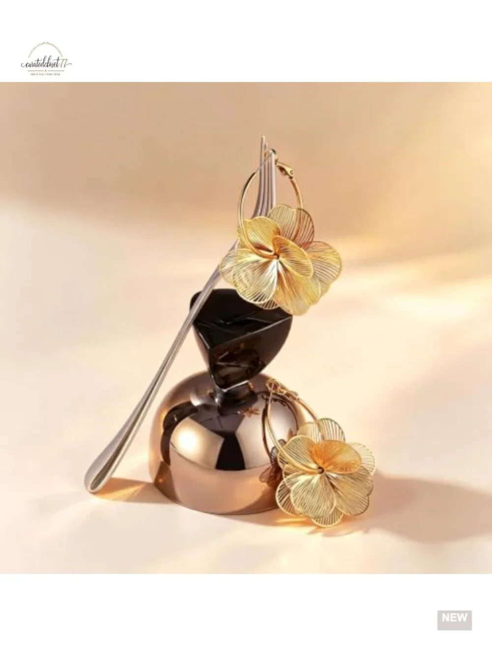 Dangle Flower Earrings - 925 Sterling Silver Post 18K Gold Plated Statement